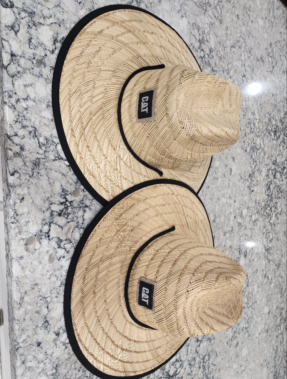 Caterpillar Unisex Wide Brim Straw Sun Hat with Black American FlagTrim NWT